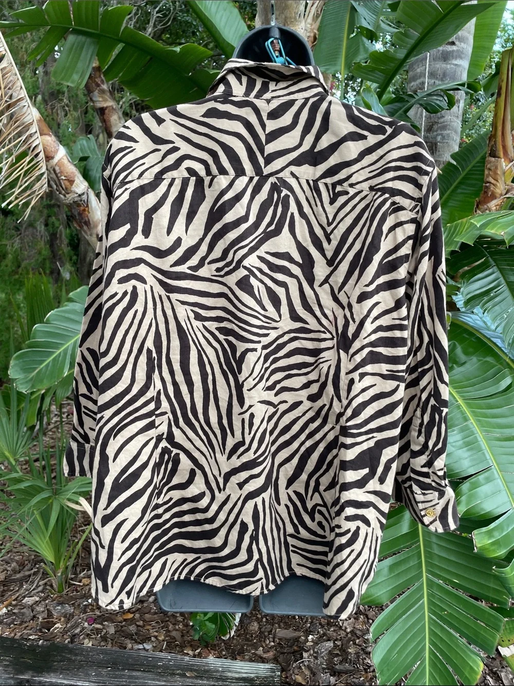 Chaps wBlack and Cream Zebra Print Button-Down Shirt